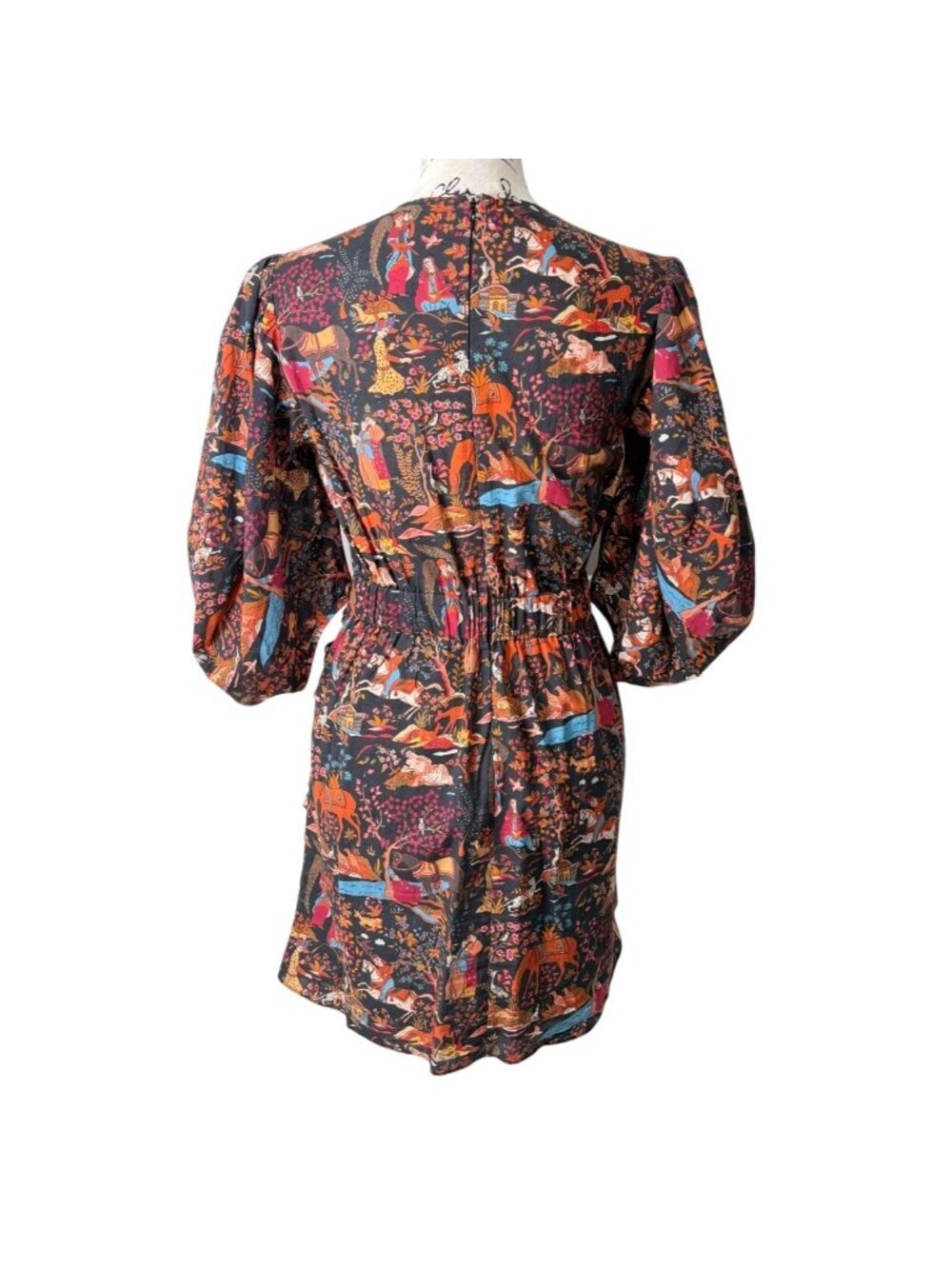 Rhode Womens Size XS Pia Dress Midnight Garden Cotton Puff Sleeve Draped Detail - Picture 4 of 8